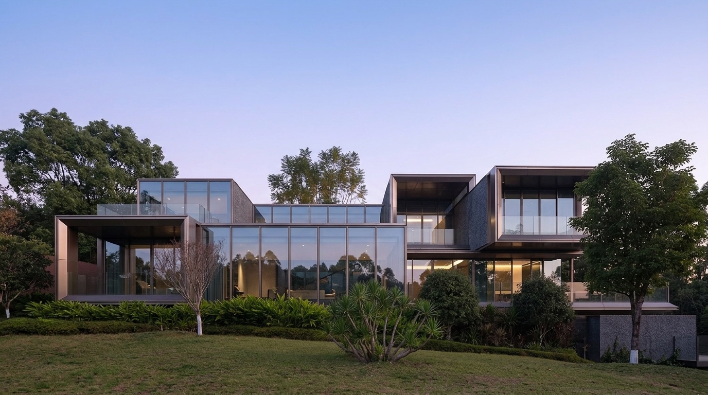 Photorealistic architectural exterior render enhanced from 3D model with accurate materials and lighting by ReRender AI